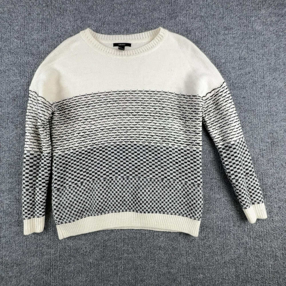 Y2K Forever 21 Sweater Womens Small White Black Striped Knit Crewneck Pullover